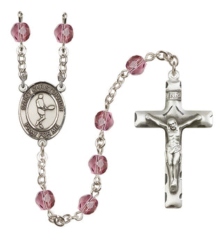 Silver Plated 6mm Fire Polished Saint Christopher/Tennis Rosary in Amethyst