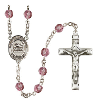 Silver Plated 6mm Fire Polished Saint Christopher/Swimming Rosary in Amethyst