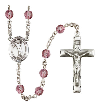 Silver Plated 6mm Fire Polished Saint Sebastian/Golf Rosary in Amethyst