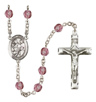 Silver Plated 6mm Fire Polished Saint Cecilia / Marching Band Rosary in Amethyst