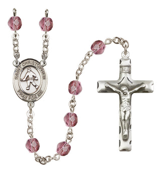 Silver Plated 6mm Fire Polished Saint Christopher / Field Hockey Rosary in Amethyst