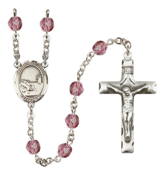 Silver Plated 6mm Fire Polished Saint Christopher / Fishing Rosary in Amethyst