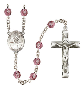 Silver Plated 6mm Fire Polished Saint Christopher/Water Polo Men Rosary in Amethyst