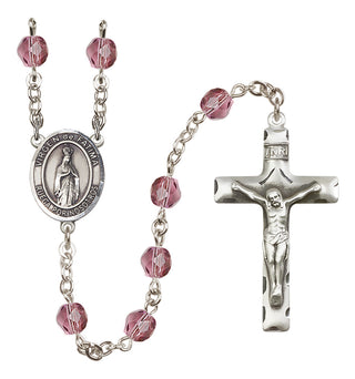 Silver Plated 6mm Fire Polished Our Lady of Fatima Rosary in Amethyst