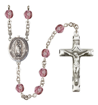 Silver Plated 6mm Fire Polished Virgen de Guadalupe Rosary in Amethyst