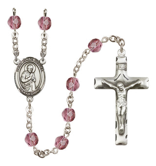 Silver Plated 6mm Fire Polished Saint Isaac Jogues Rosary in Amethyst