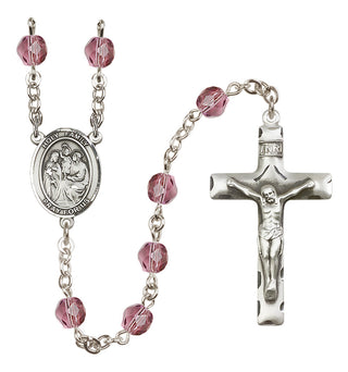 Silver Plated 6mm Fire Polished Holy Family Rosary in Amethyst