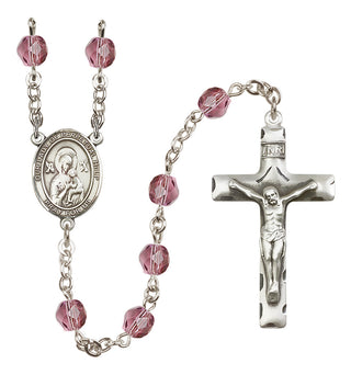 Silver Plated 6mm Fire Polished Our Lady of Perpetual Help Rosary in Amethyst