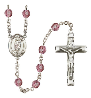 Silver Plated 6mm Fire Polished Saint Victor of Marseilles Rosary in Amethyst