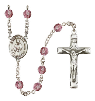 Silver Plated 6mm Fire Polished Our Lady of Hope Rosary in Amethyst