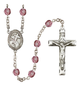 Silver Plated 6mm Fire Polished Saint Bernard of Clairvaux Rosary in Amethyst