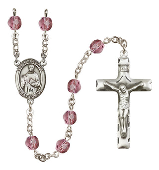 Silver Plated 6mm Fire Polished Saint Placidus Rosary in Amethyst