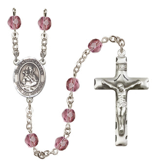 Silver Plated 6mm Fire Polished Virgen del Carmen Rosary in Amethyst