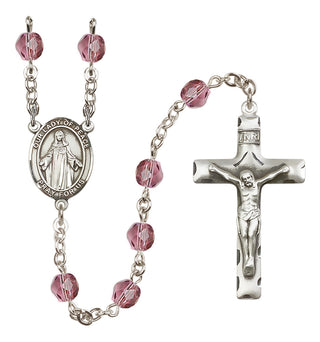 Silver Plated 6mm Fire Polished Our Lady of Peace Rosary in Amethyst