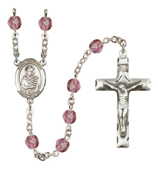 Silver Plated 6mm Fire Polished Saint Christian Demosthenes Rosary in Amethyst