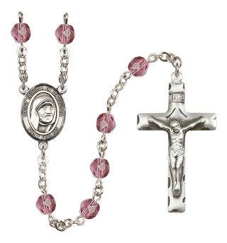 Silver Plated 6mm Fire Polished Saint Teresa of Calcutta Rosary in Amethyst