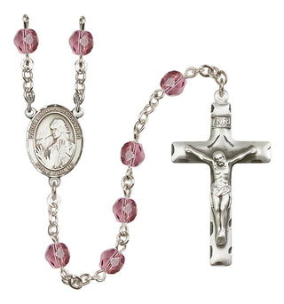 Silver Plated 6mm Fire Polished Saint Finnian of Clonard Rosary in Amethyst