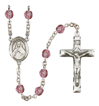 Silver Plated 6mm Fire Polished Saint Olivia Rosary in Amethyst