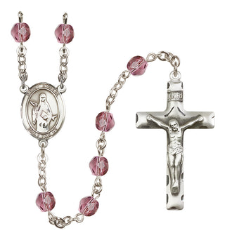 Silver Plated 6mm Fire Polished Saint Amelia Rosary in Amethyst