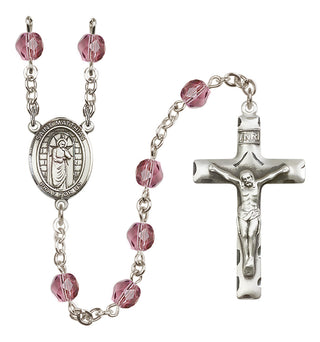 Silver Plated 6mm Fire Polished Saint Matthias the Apostle Rosary in Amethyst
