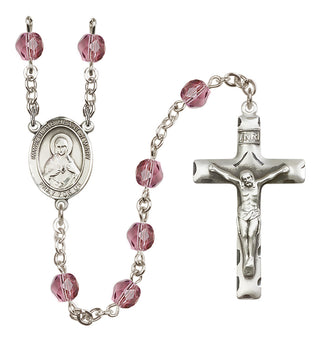 Silver Plated 6mm Fire Polished Immaculate Heart of Mary Rosary in Amethyst