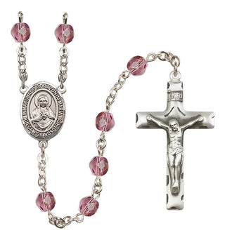 Silver Plated 6mm Fire Polished Corazon Inmaculado de Maria Rosary in Amethyst