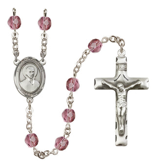 Silver Plated 6mm Fire Polished Saint John Berchmans Rosary in Amethyst