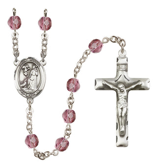 Silver Plated 6mm Fire Polished Saint Rocco Rosary in Amethyst