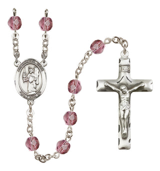 Silver Plated 6mm Fire Polished Saint Uriel the Archangel Rosary in Amethyst