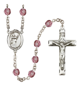 Silver Plated 6mm Fire Polished Saint Aidan of Lindesfarne Rosary in Amethyst