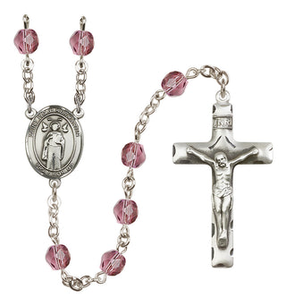Silver Plated 6mm Fire Polished Saint Ivo of Kelmartin Rosary in Amethyst