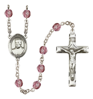 Silver Plated 6mm Fire Polished Blessed Miguel Pro Rosary in Amethyst
