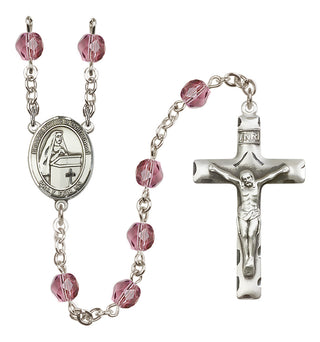 Silver Plated 6mm Fire Polished Blessed Emilee Doultremont Rosary in Amethyst