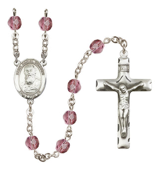 Silver Plated 6mm Fire Polished Saint Daniel Comboni Rosary in Amethyst