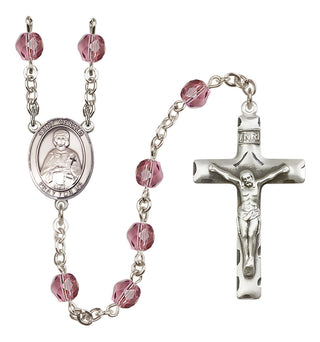 Silver Plated 6mm Fire Polished Saint Gerald Rosary in Amethyst