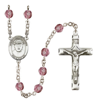 Silver-Plated 6mm Saint Damien of Molokai  Engraved Catholic Rosaries