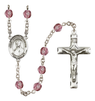 Silver Plated 6mm Fire Polished Saint Andre Bessette Rosary in Amethyst