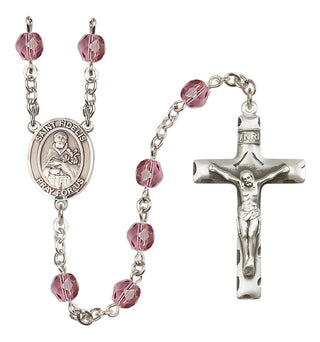 Silver Plated 6mm Fire Polished Saint Fidelis Rosary in Amethyst