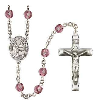 Silver Plated 6mm Fire Polished Saint Claude de la Colombiere Rosary in Amethyst