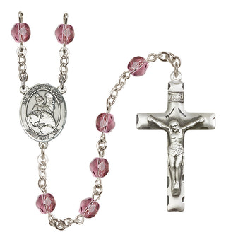 Silver Plated 6mm Fire Polished Guardian Angel Protector Rosary in Amethyst