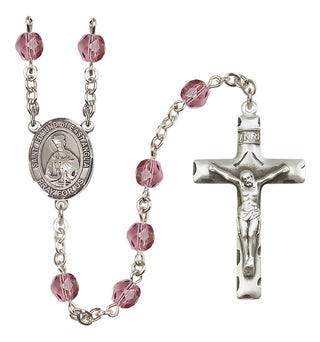 Silver Plated 6mm Fire Polished Saint Edmund of East Anglia Rosary in Amethyst