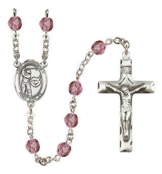 Silver Plated 6mm Fire Polished Saint Christopher/Golf Rosary in Amethyst