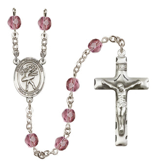 Silver Plated 6mm Fire Polished Saint Christopher/Dance Rosary in Amethyst