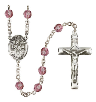 Silver Plated 6mm Fire Polished Saint Christopher / Choir Rosary in Amethyst