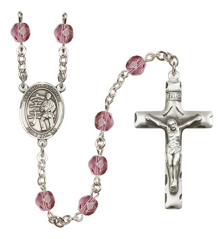 Silver Plated 6mm Fire Polished Saint Christopher / Karate Rosary in Amethyst
