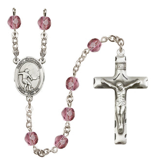 Silver Plated 6mm Fire Polished Saint Sebastian / Soccer Rosary in Amethyst