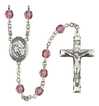 Silver Plated 6mm Fire Polished Saint Sebastian / Hockey Rosary in Amethyst