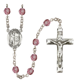 Silver Plated 6mm Fire Polished Saint Sebastian / Golf Rosary in Amethyst