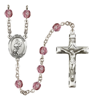 Silver Plated 6mm Fire Polished Saint Sebastian/Softball Rosary in Amethyst