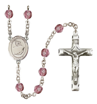 Silver Plated 6mm Fire Polished Saint Sebastian/Gymnastics Rosary in Amethyst